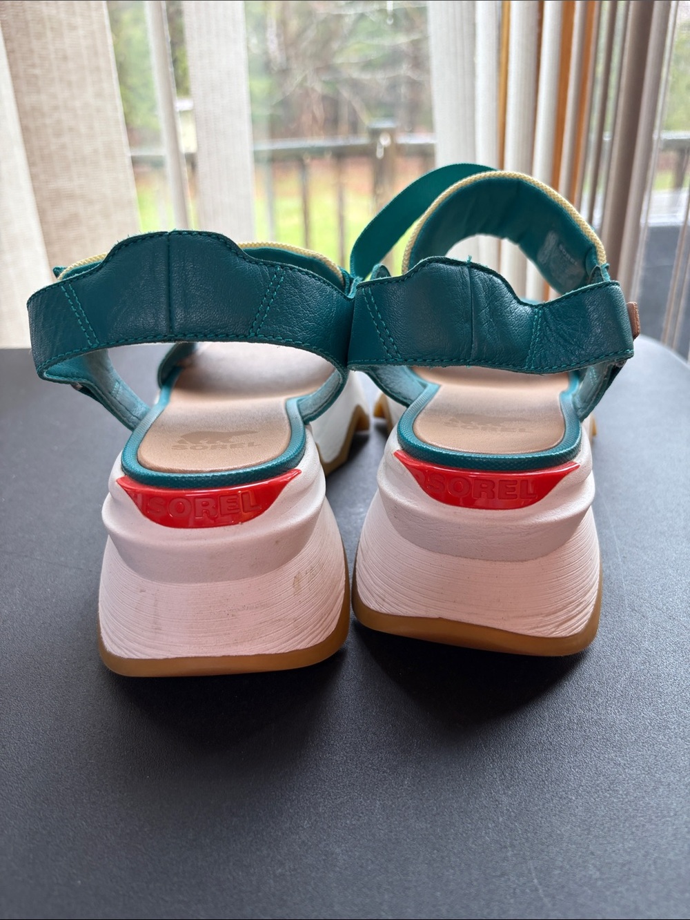 Sorel Turquoise Leather Slingback Platform Sandals Size 10 - Picture 3 of 7